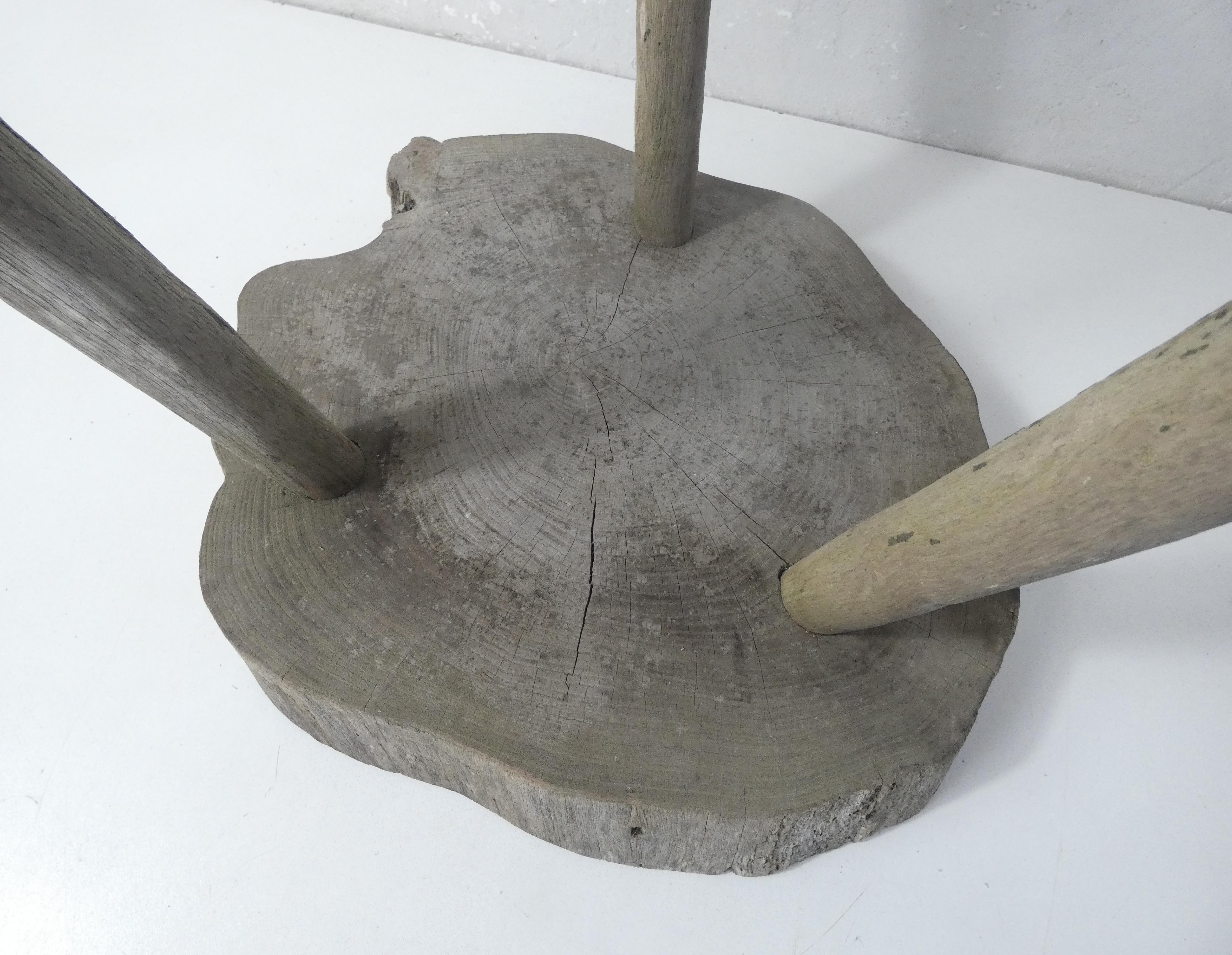 Old brutalist solid wood stool