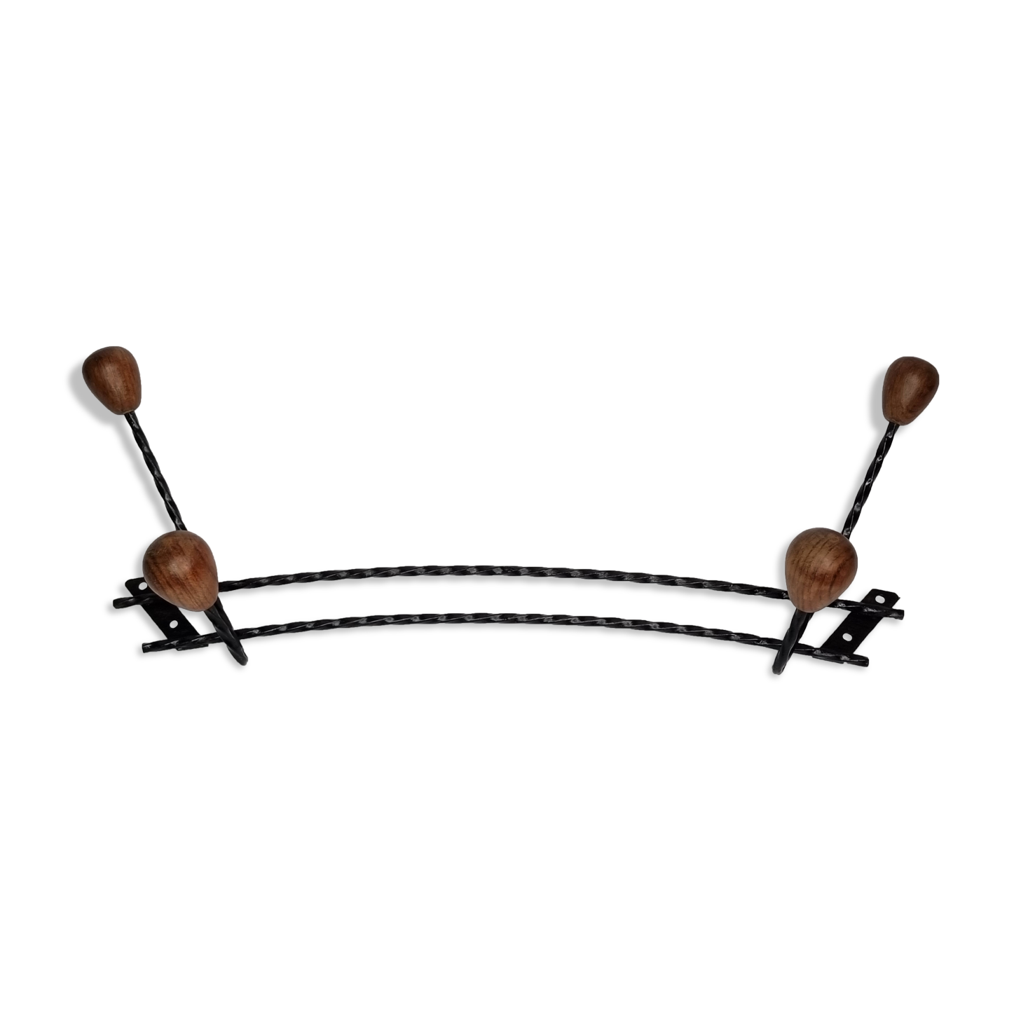 Vintage wood and wrought iron wall rack from the 1950s