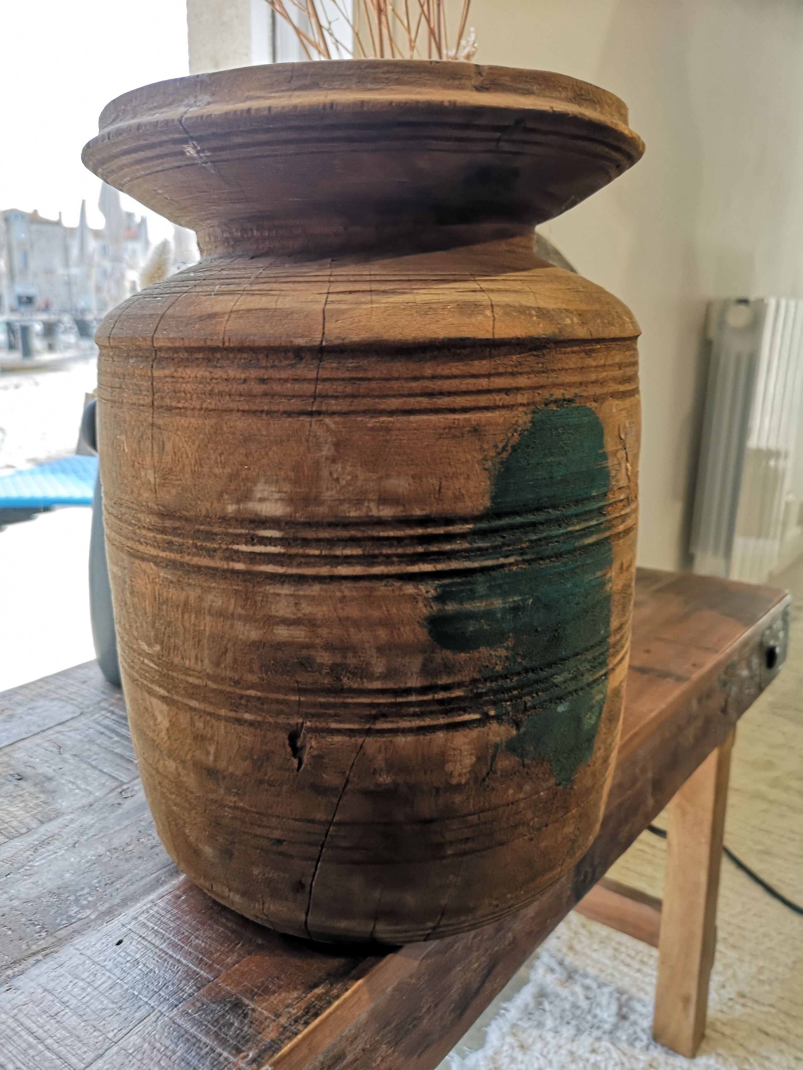 Old wooden pot