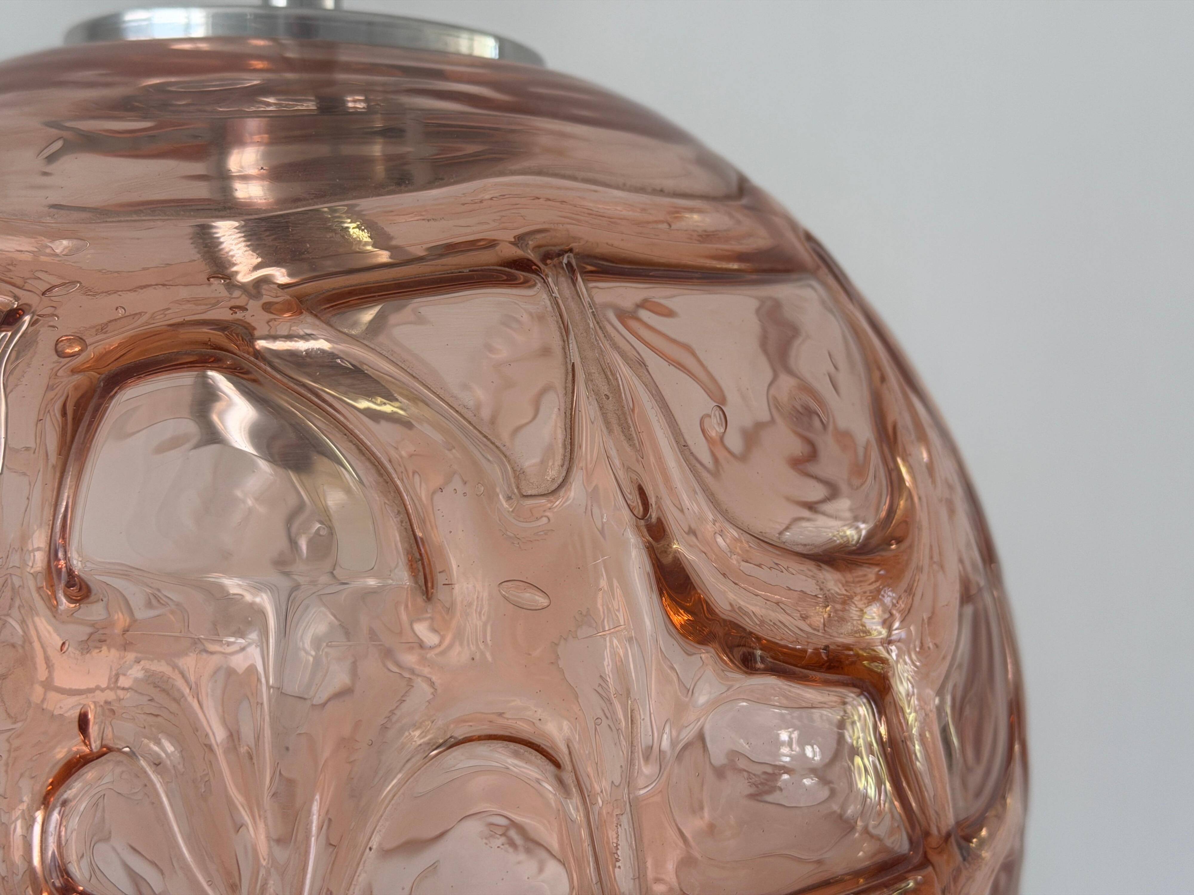 Pink pendant lamp made of hand-blown glass by Doria Leuchten, 1960s Germany.