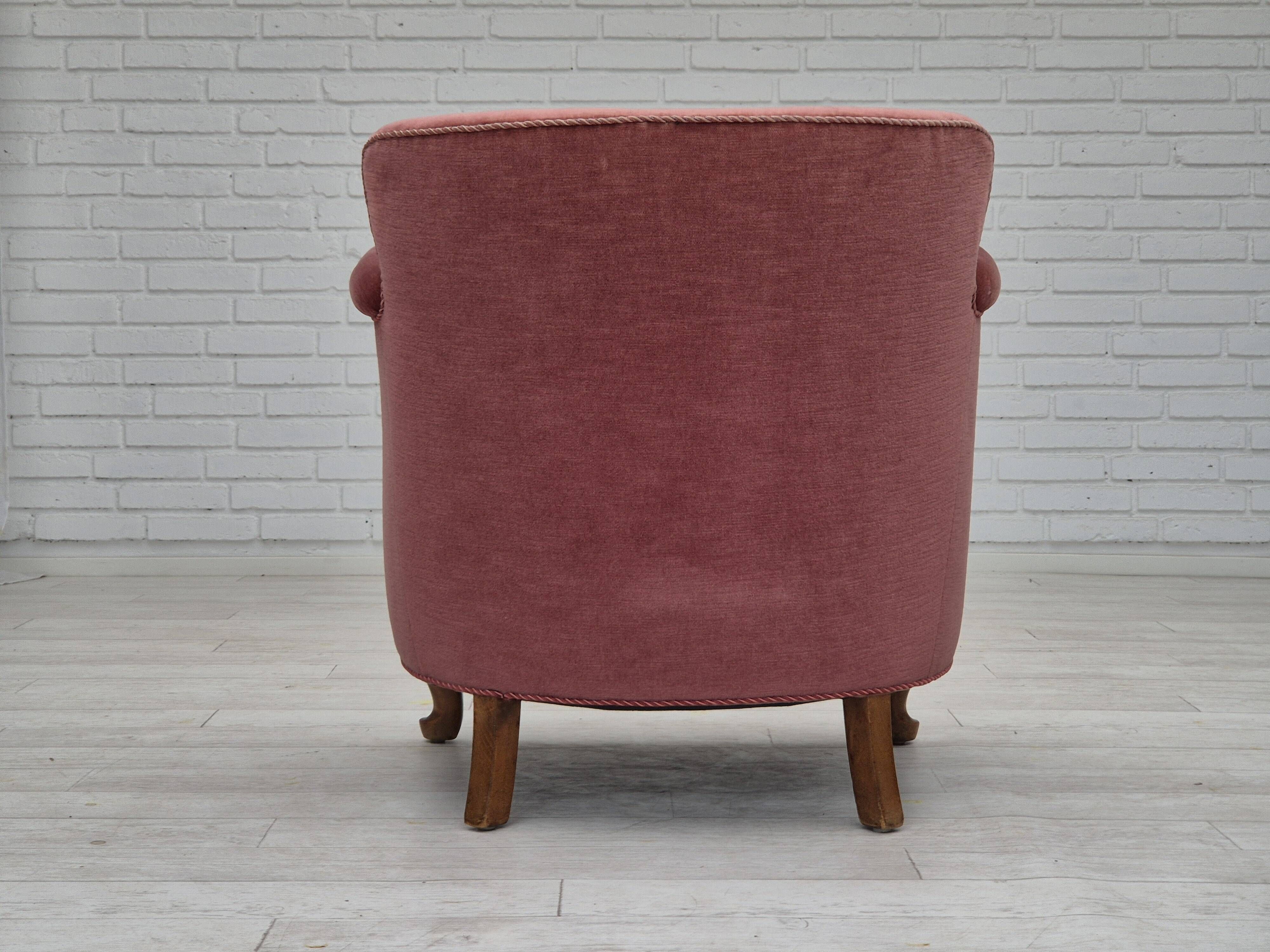 1960s, pair of Danish lounge chairs, original condition, light pink furniture velour.