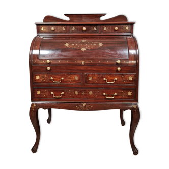 Mahogany cylinder desk and marquetry circa 1900-1920