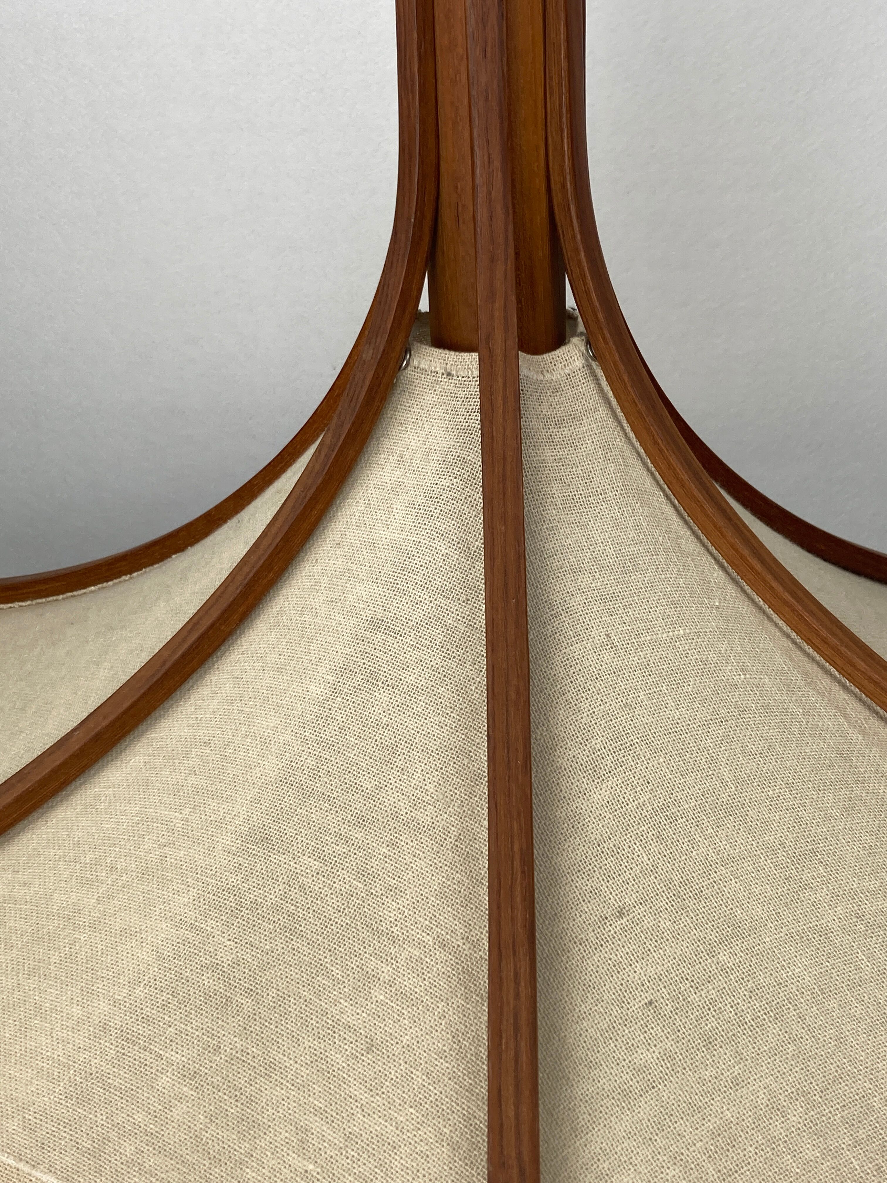 Teak and linen umbrella pendant by Domus, 1970s