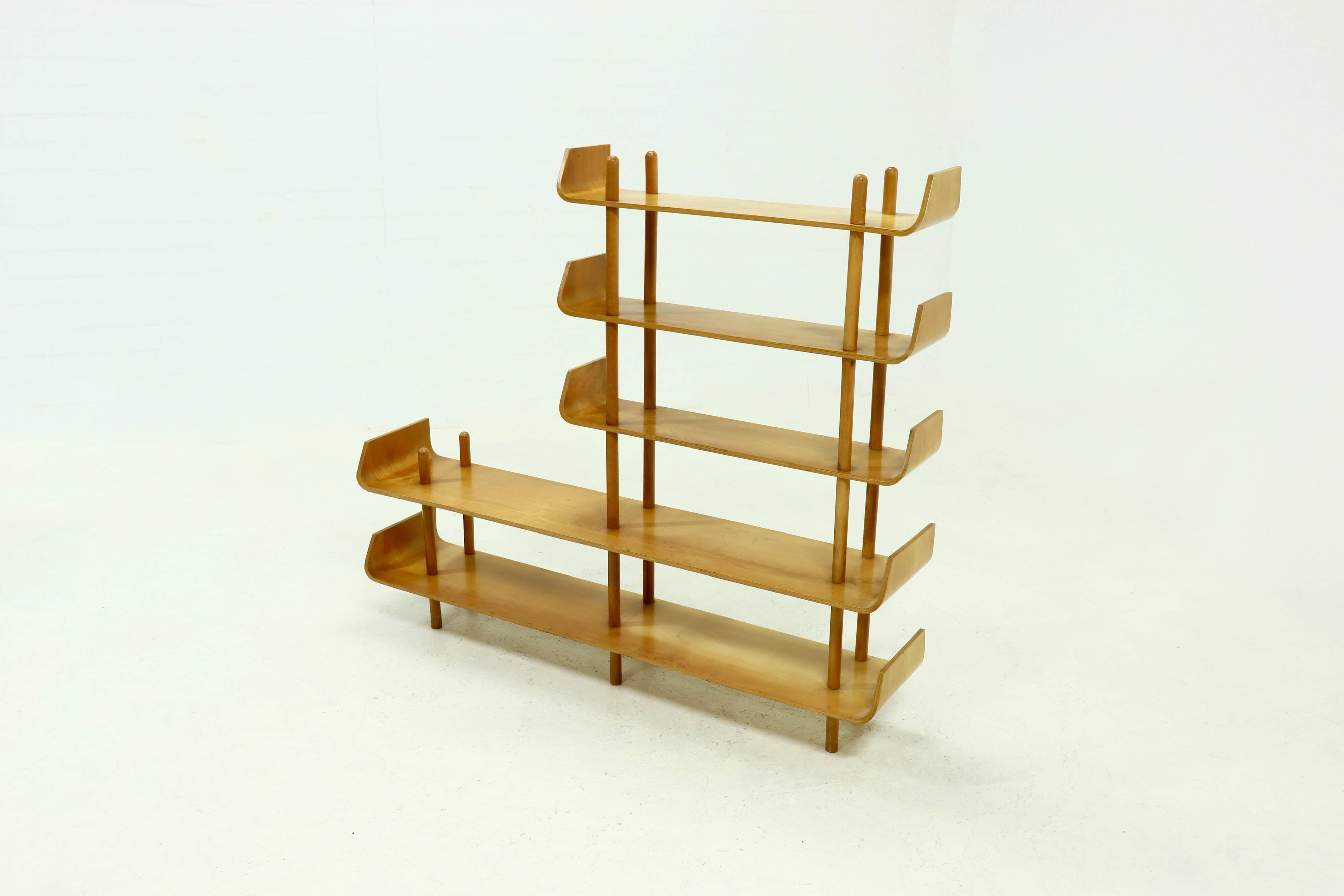 Large Birch Bookcase Shelving Unit by Willem Lutjens for Gouda Den Boer, 1953