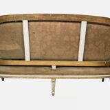 Louis XVI style bench in white and gold lacquered wood, upholstered with tapestry