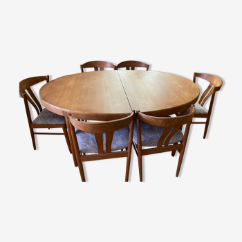 Table en teck et 6 chaises type scandinave style vintage
