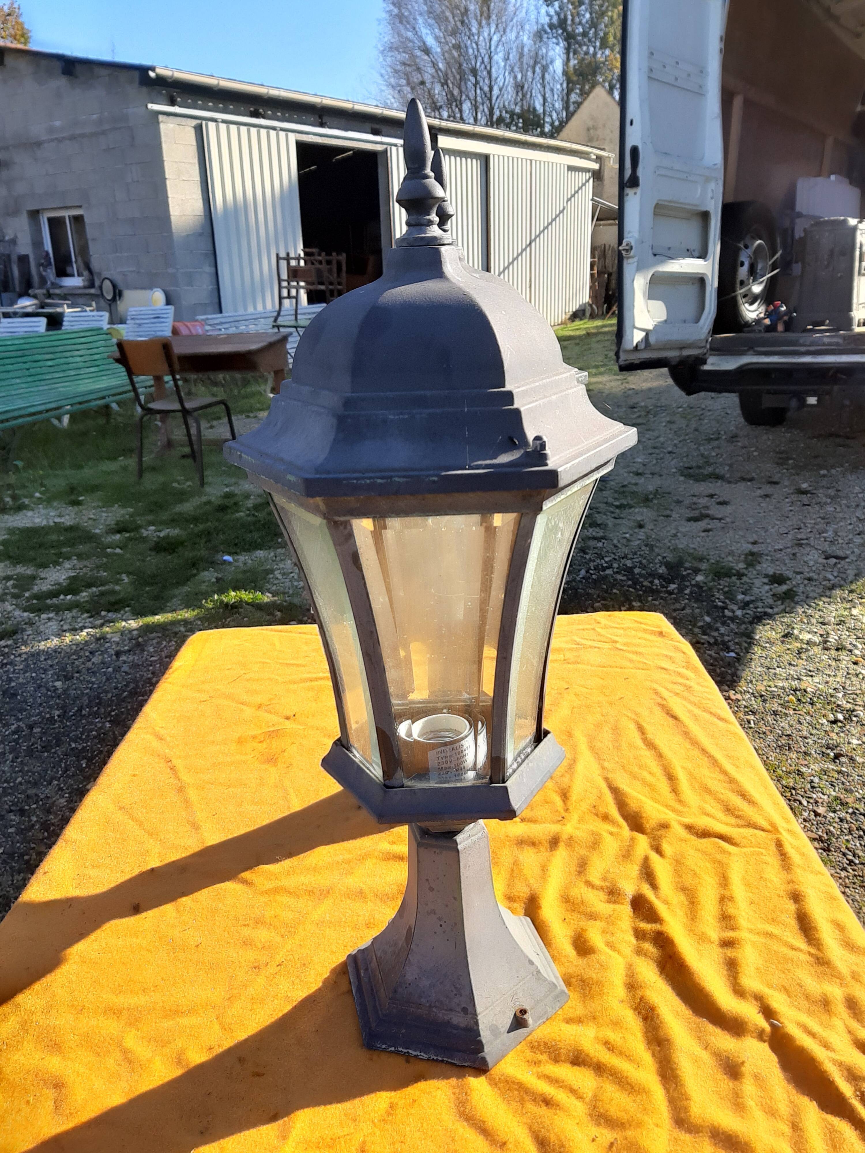 Pair of Outdoor Lamps in Tole and Glass