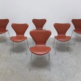 'Series 7' chairs in cognac leather by Arne Jacobsen for Fritz Hansen, 1955