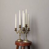 Pair of 3-branch brass candlesticks, Scandinavian country bohemian decoration