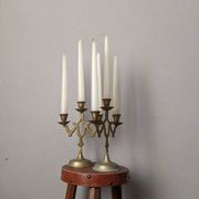 Pair of 3-branch brass candlesticks, Scandinavian country bohemian decoration