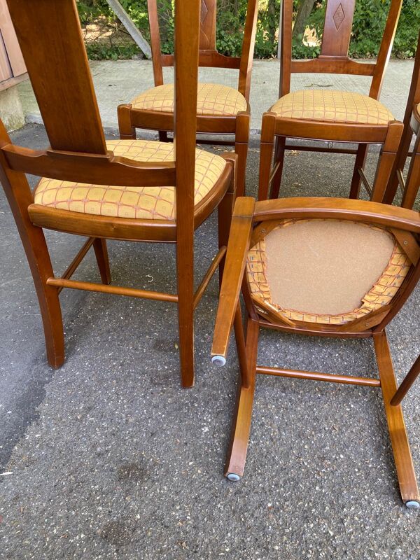 6 chaises de salle à manger Syriel merisier massif et tissu jaune