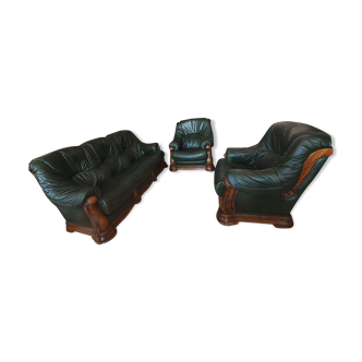 Salon canapé avec fauteuils en cuir
