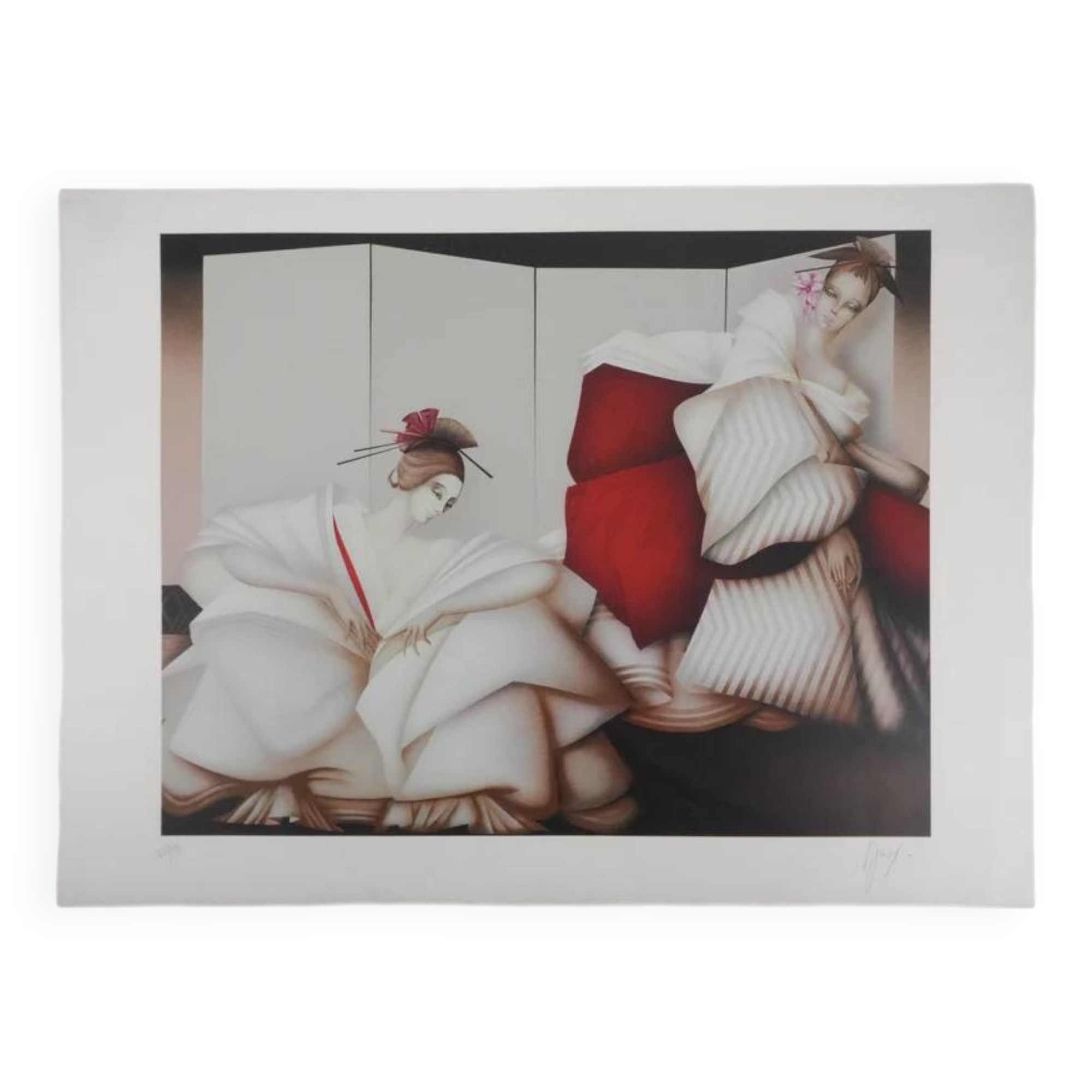 Philippe Augé: Women in white dresses, original signed lithograph