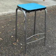 Tabouret vintage Formica bleu & métal chromé 1970
