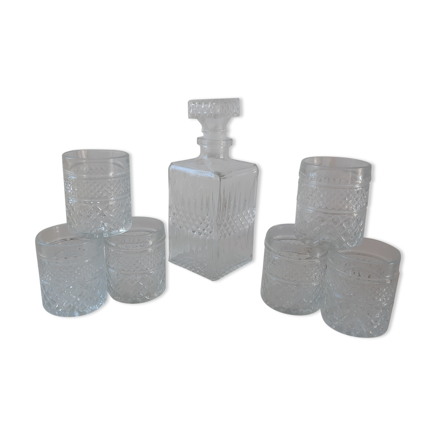 Set carafe and 6 whisky glasses years 60-70