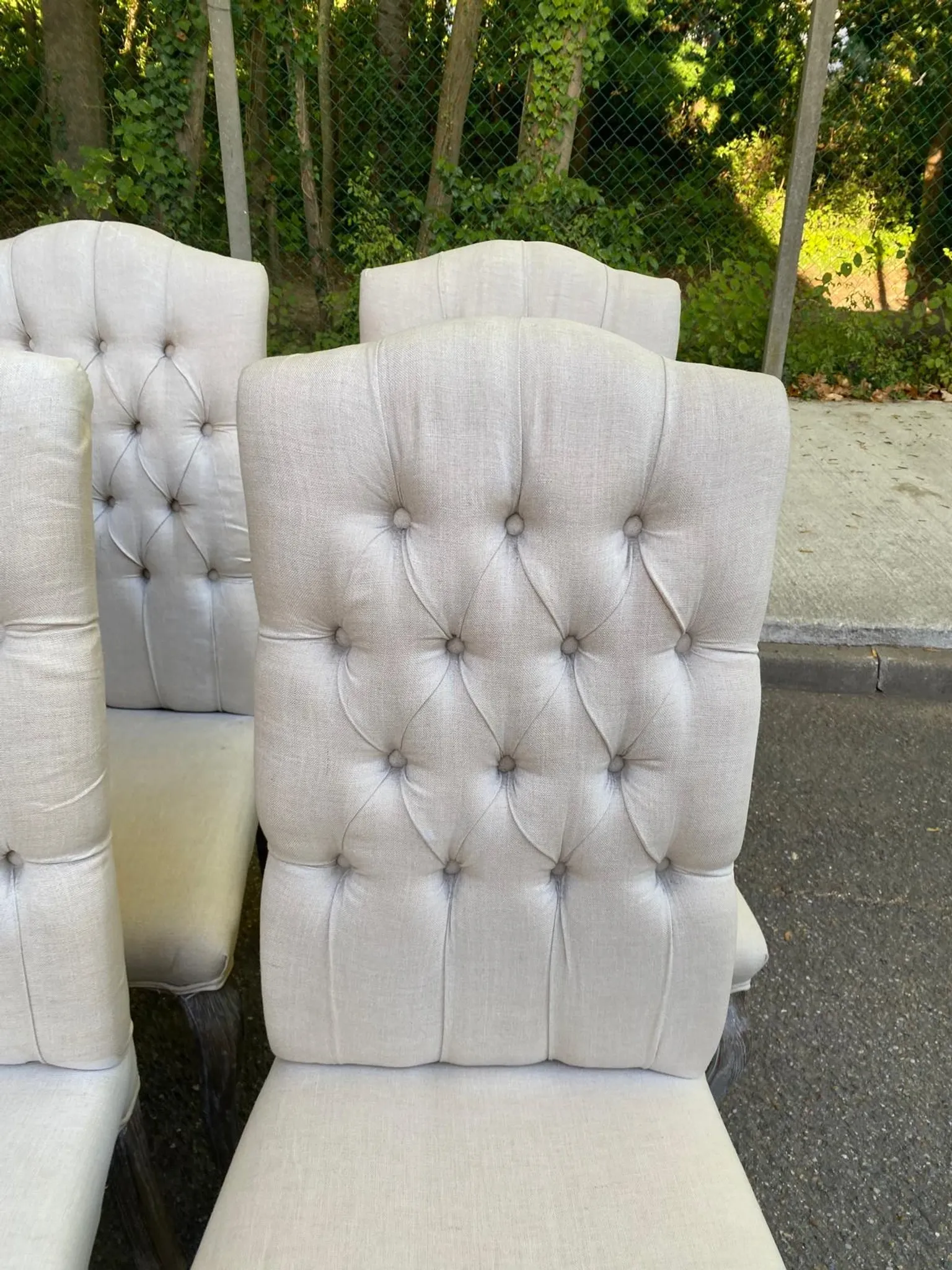 4 upholstered chairs in linen and ash, Maisons du Monde model Chloé.