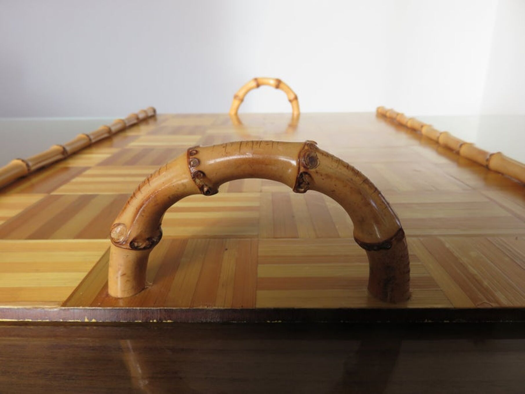 Plateau en bambou et marqueterie ann es 50 60 Selency Plateau en bambou et marqueterie ann es 50 60 Selency