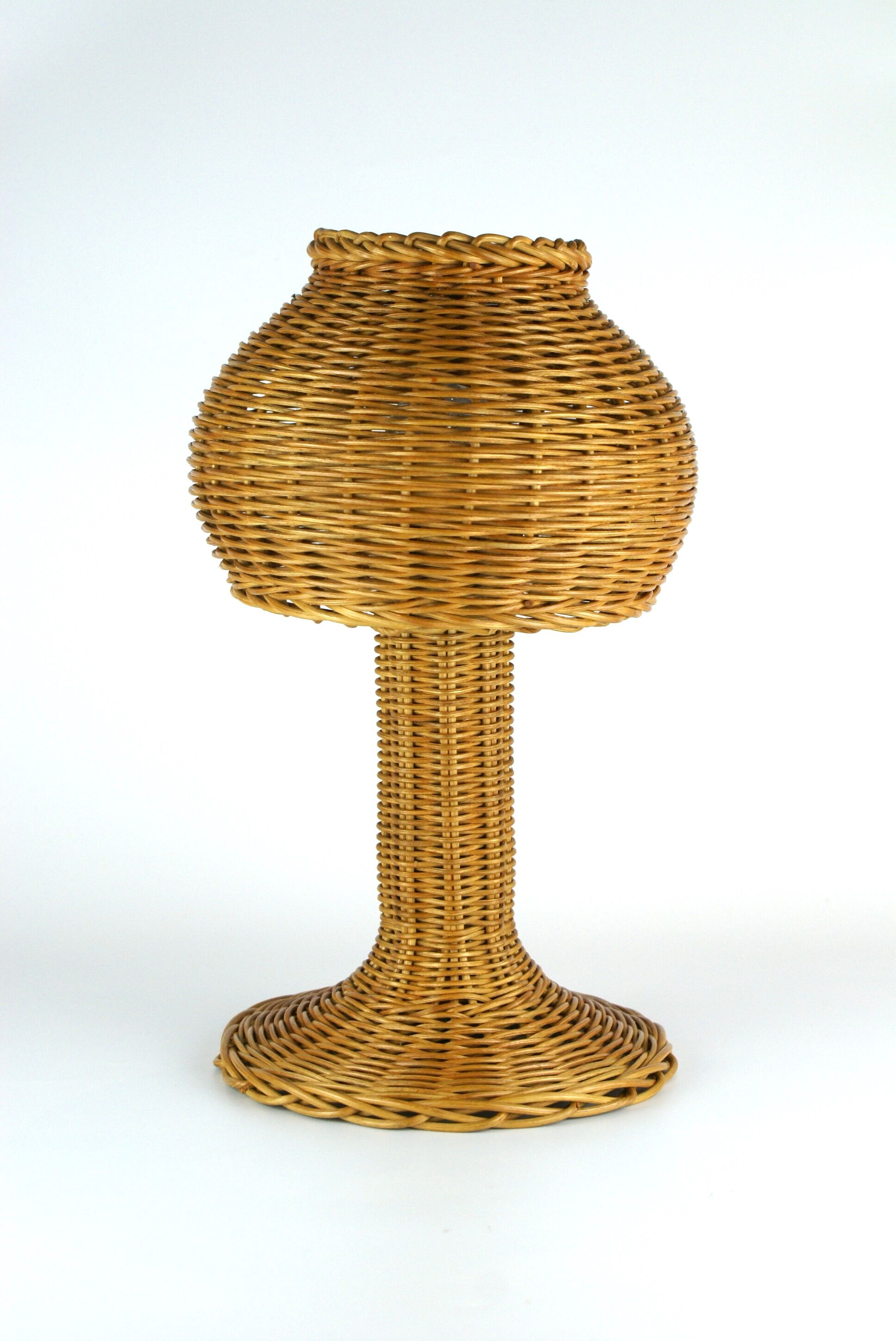 Mushroom shaped handcrafted rattan lamp 1970