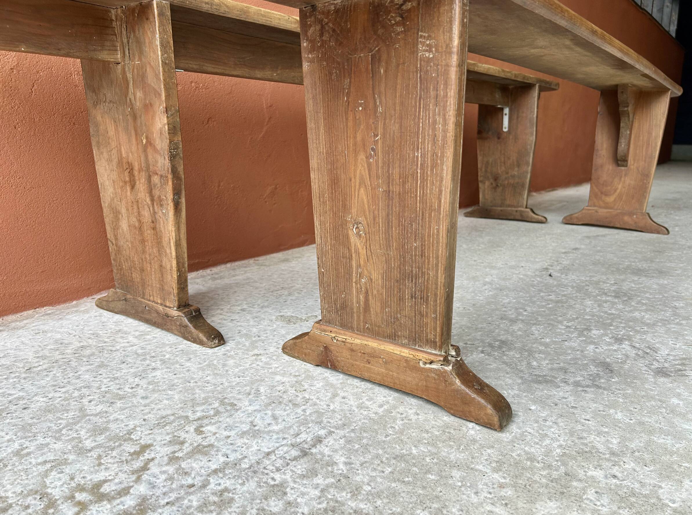 Pair of wooden farm benches
