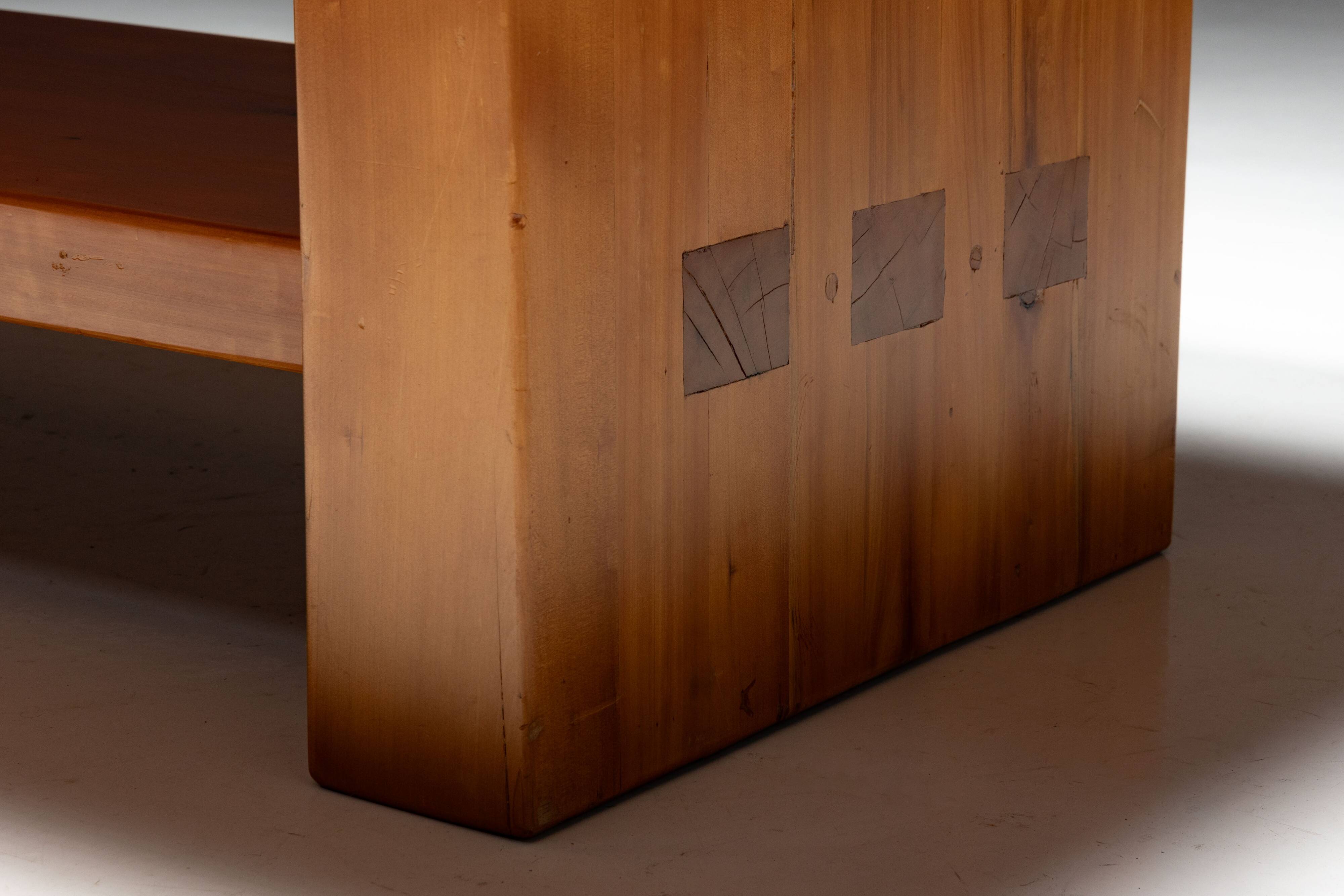 Alpine elmwood dining table in the style of Pierre Chapo, France, 1960s