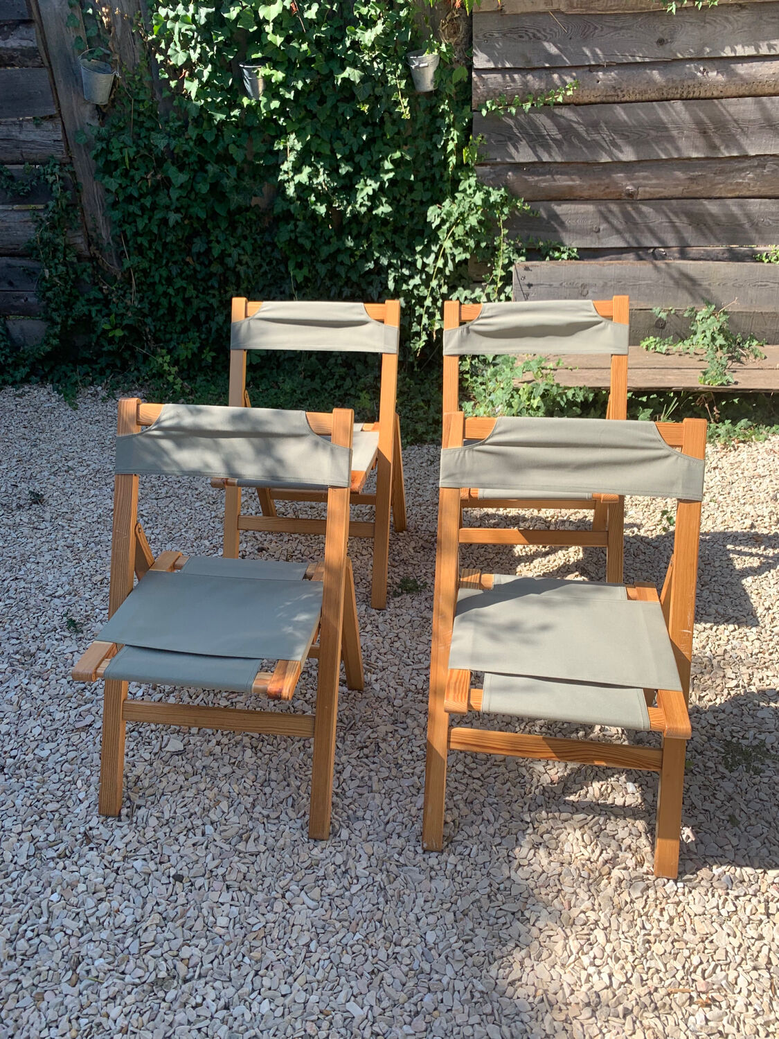 Set of 4 foldable chairs in pine 60s