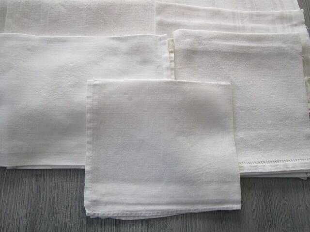 7 Antique Damask Napkins - Mismatched