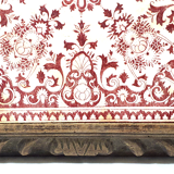 Dessous de plat contour bois faïence décoré motif rouge/bordeaux
