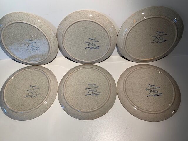 Set of 6 dessert plates in sandstone Sarreguemines Tignes hand painted