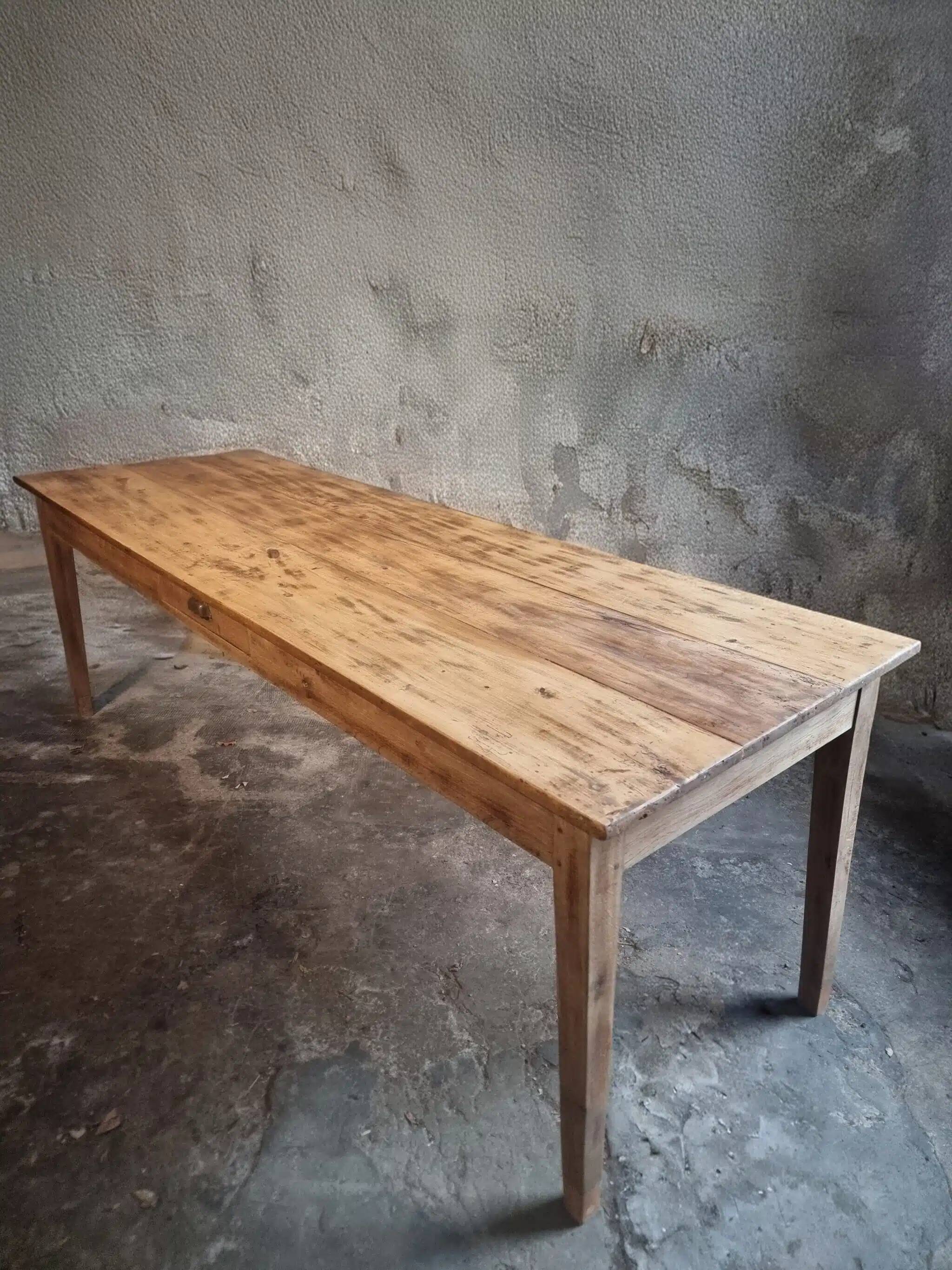 Antique French farmhouse dining table 225 cm – oak and poplar – rustic country table from around 1900