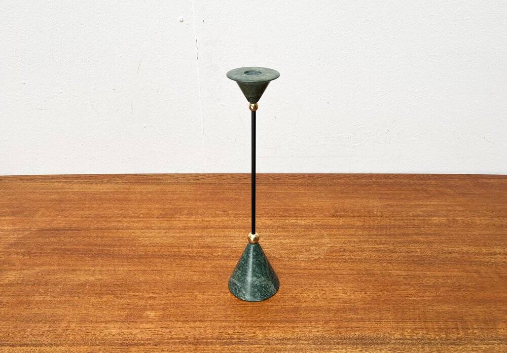 Postmodern Italian candlestick in metal and stone, 1980s.