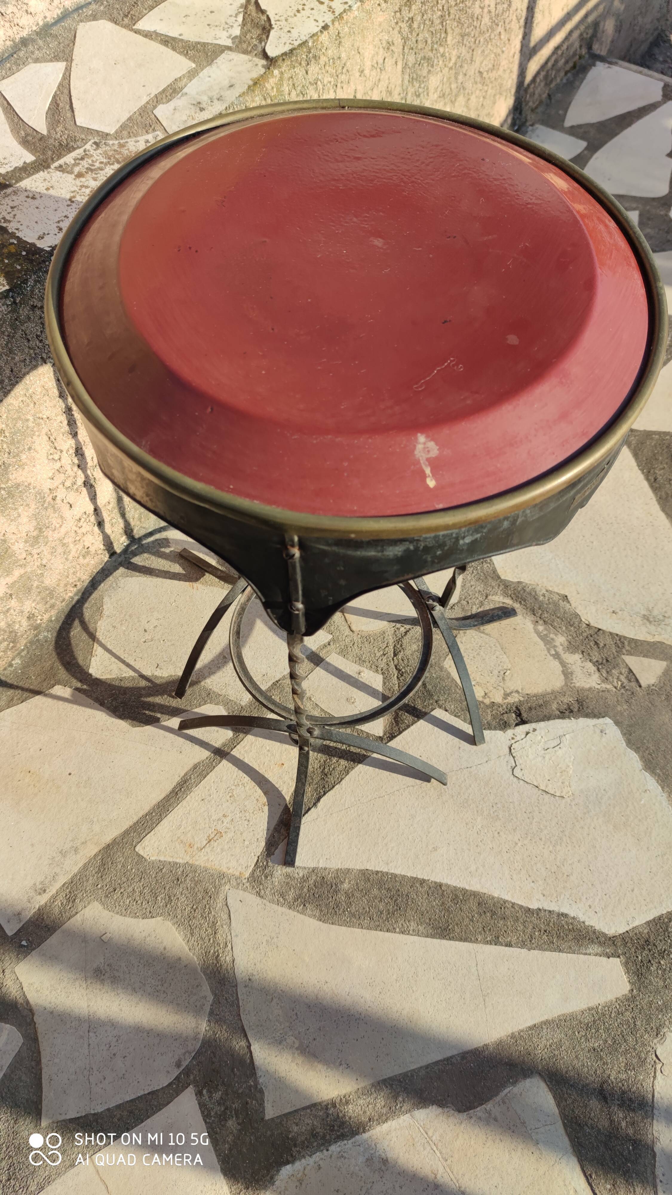Painted and enameled sheet metal side table