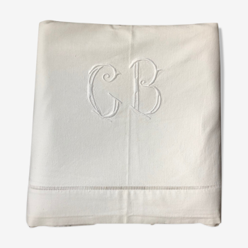 Drap ancien monogramma c b lin coton