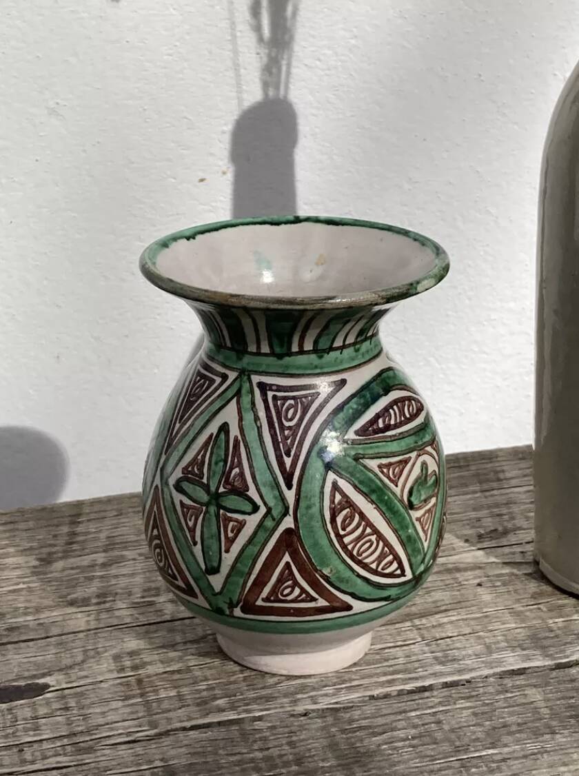 Small green ceramic vase 1960 signed Punter