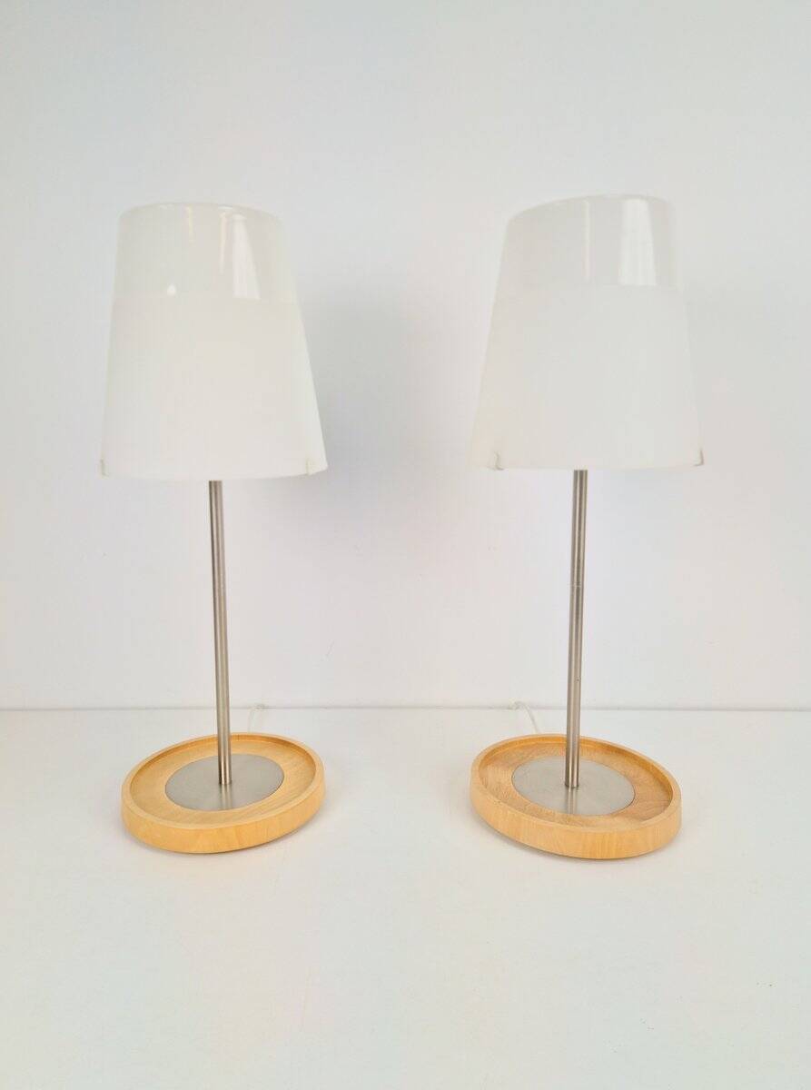 Vintage Basisk Table Lamp in Birch and Glass by Wiebke Braash for Ikea, 2000s, Set of 2