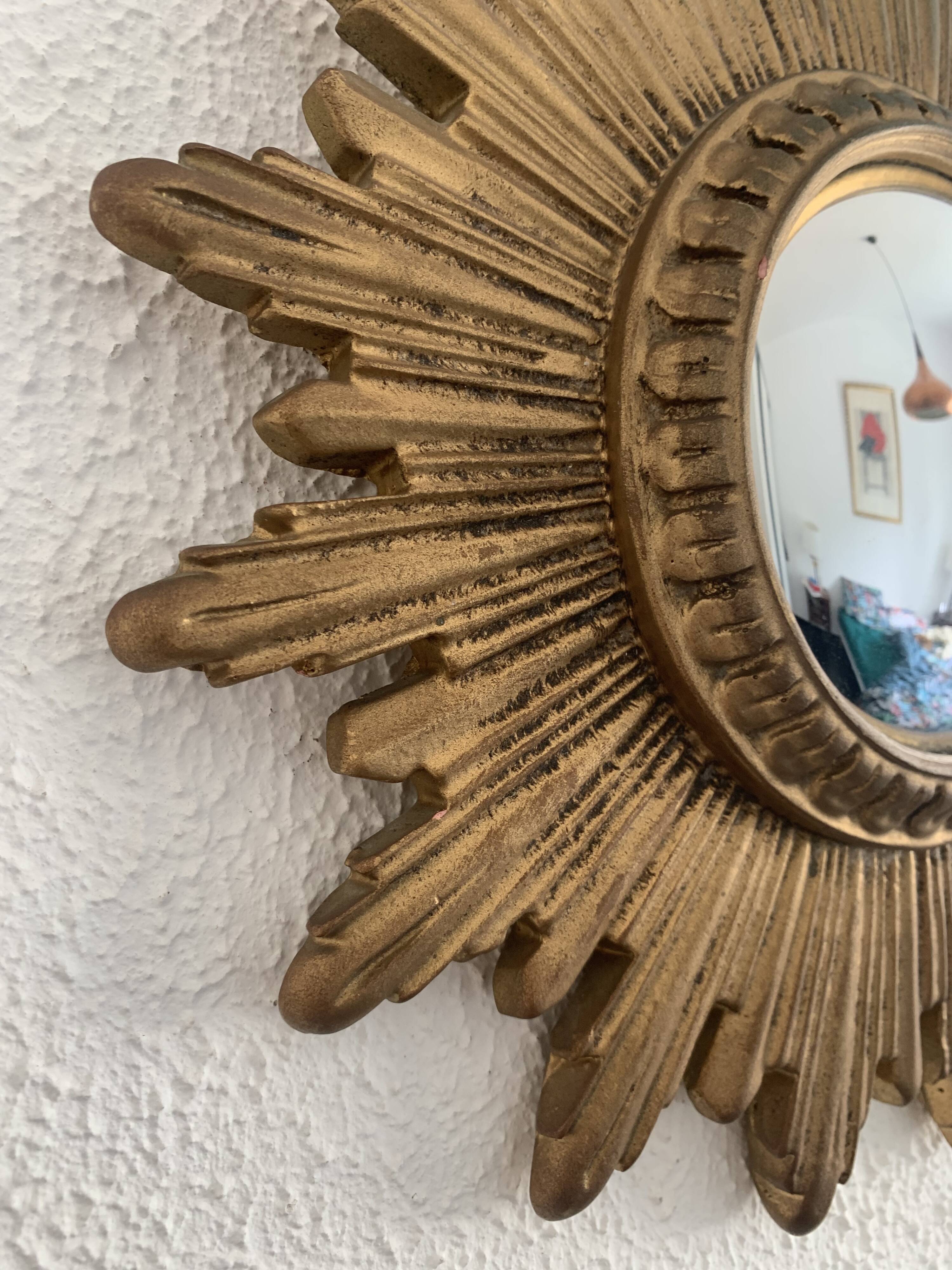 Vintage mirror 1960 sun witch gold resin - 31 cm