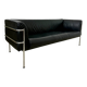 Old 3-seater sofa in tubular and black leather by Kébé, Denmark 1970s