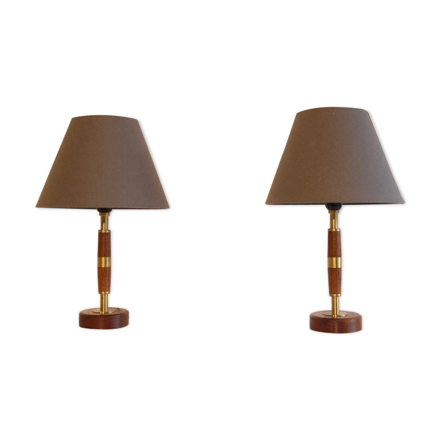 Paire de lampes vintage en teck et laiton