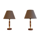 Pair of vintage teak and brass lamps