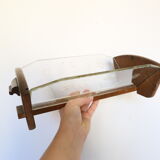 Trinket bowl wooden and glass with chiseled ornaments