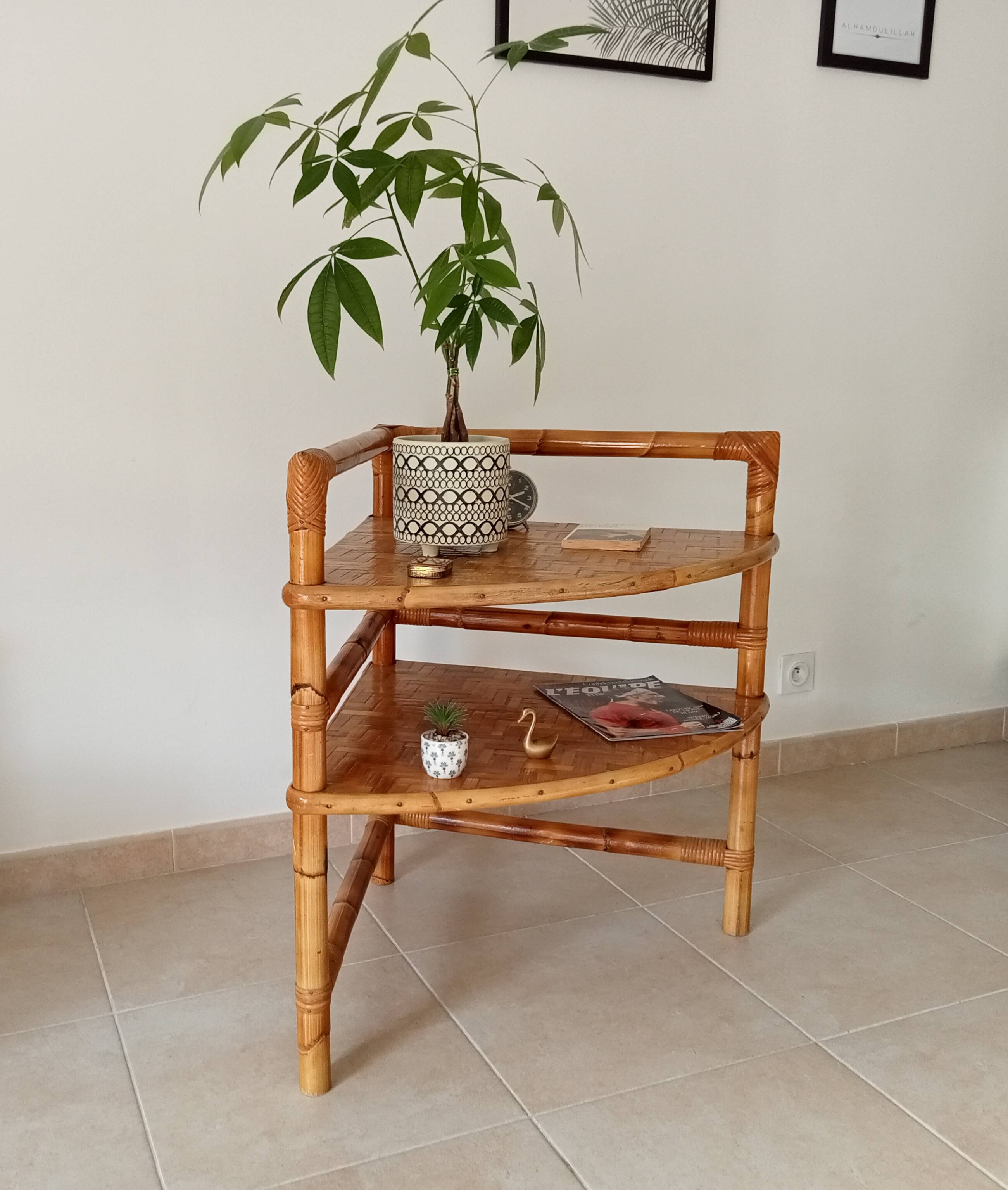 Bamboo and rattan corner table by Adrien Audoux and Frida Minet 1950s
