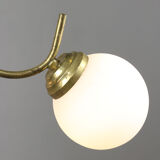 Italian Mid-century Brass and Opaline Glass Chandelier