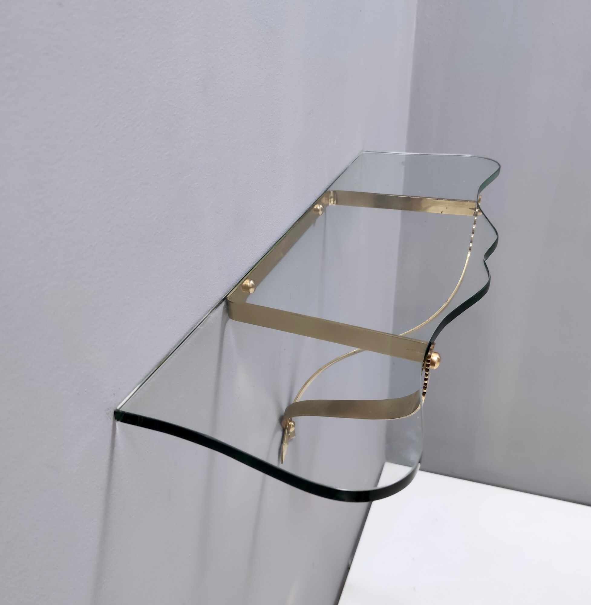 Vintage Crystal and Brass Wall-Mounted Console Table by Cristal Art, Turin Italy