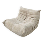 Togo  chair in beige cord attributed to  Michel Ducaroy for Ligne Roset.