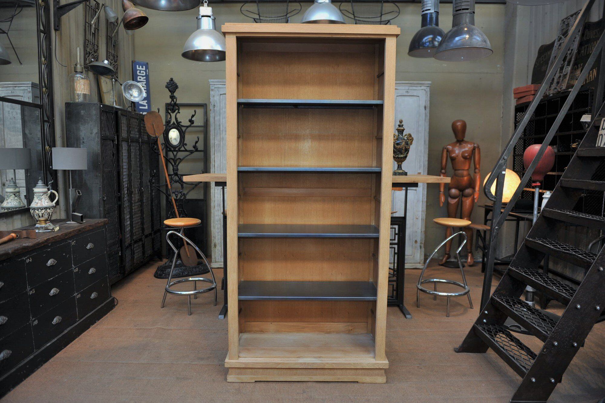 Oak and metal library