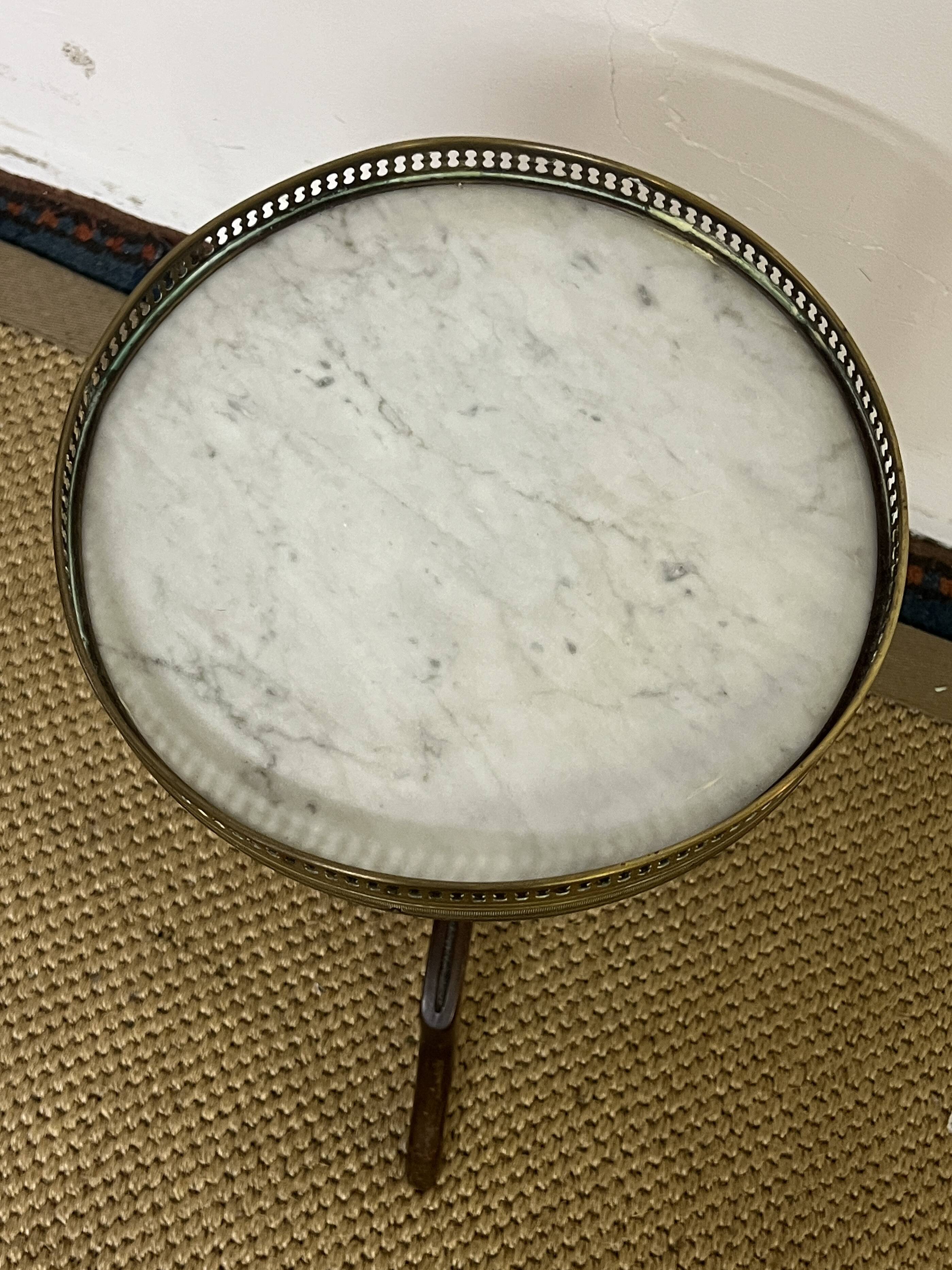 Louis XVI style tripod pedestal table in mahogany and marble