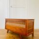Vintage storage chest in wood and woven rattan
