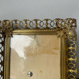 Vintage gold colored metal picture frame 15.5 cm x 12.5 convex glass