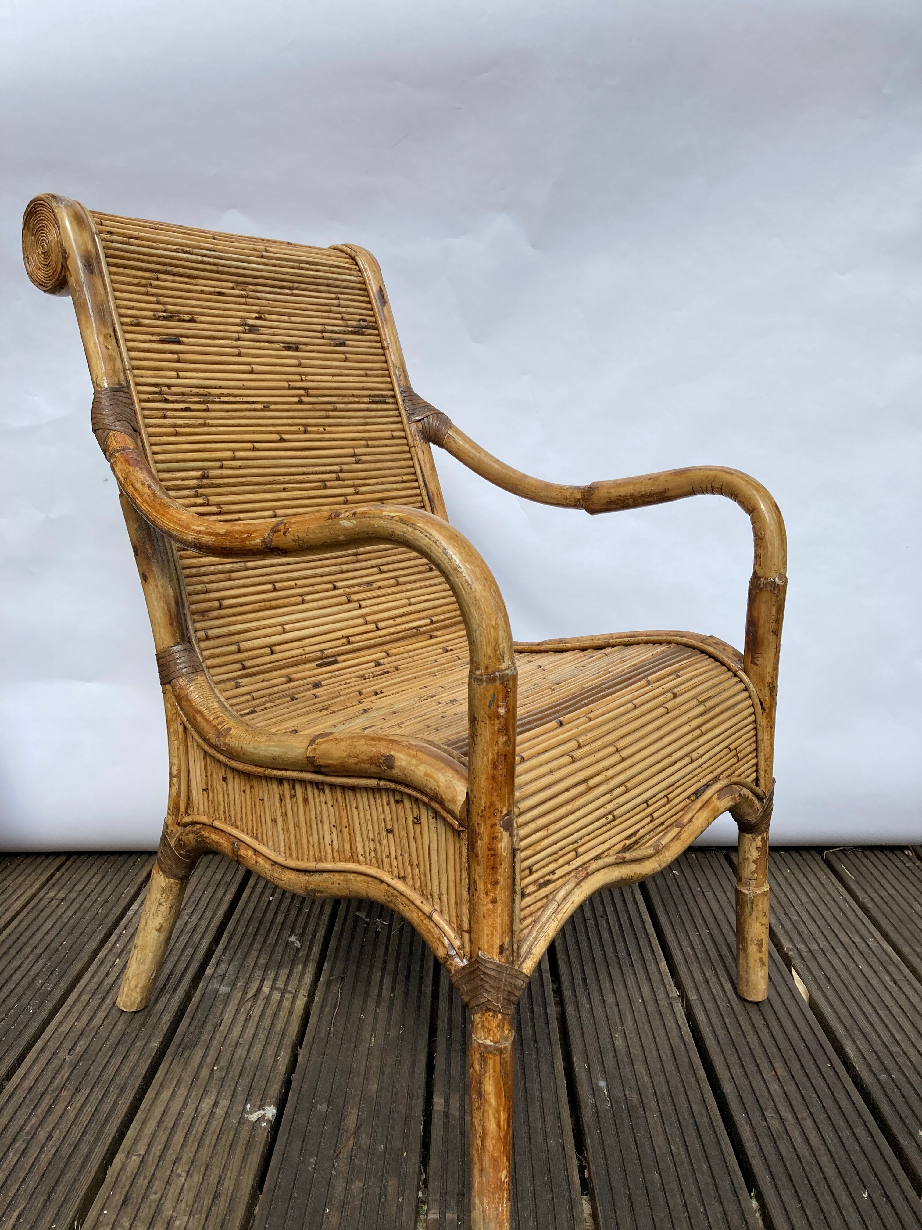 Pair of Vivai del Sud rattan wicker bamboo chairs