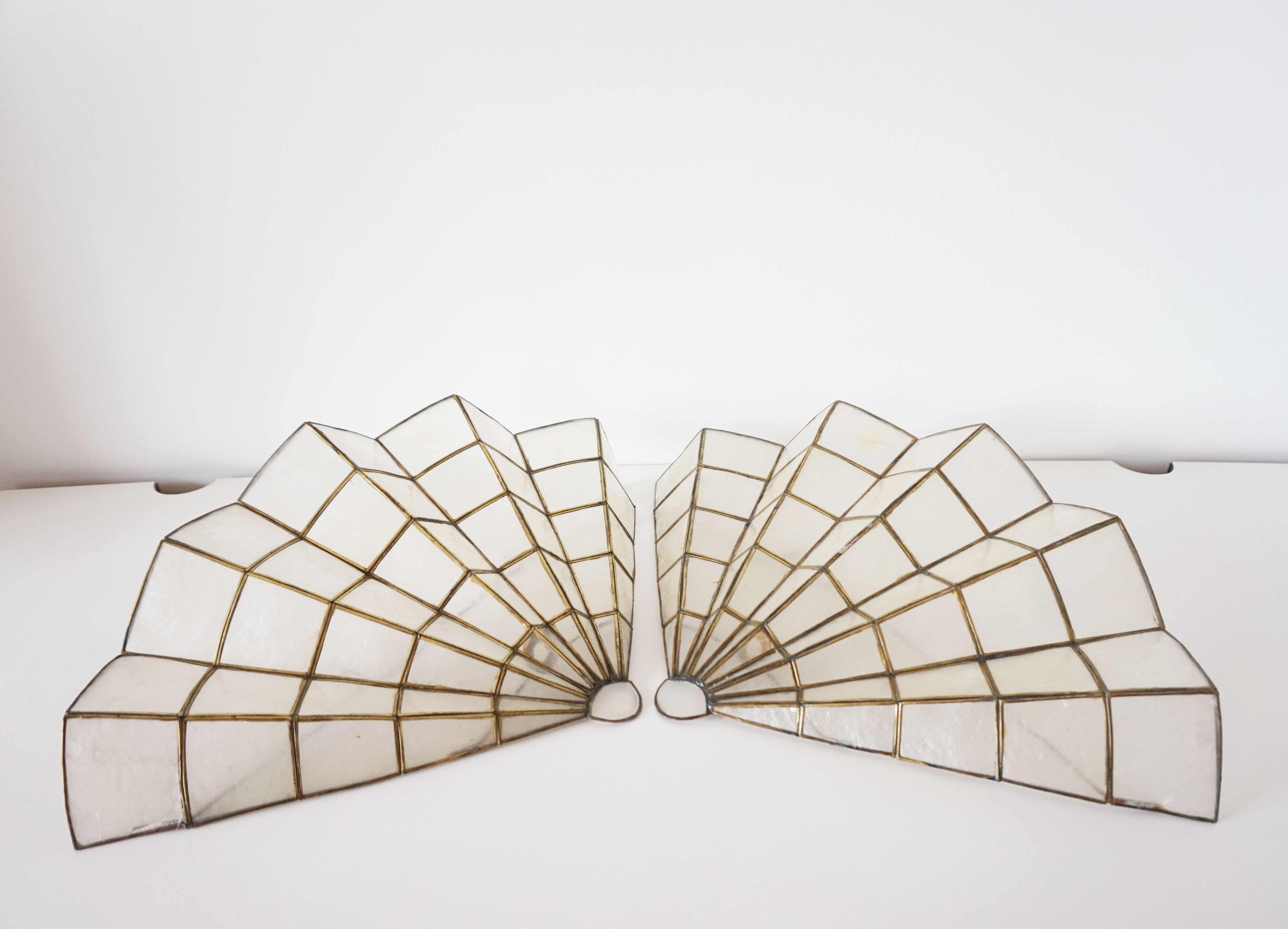 Pair of mother-of-pearl fan-shaped sconces