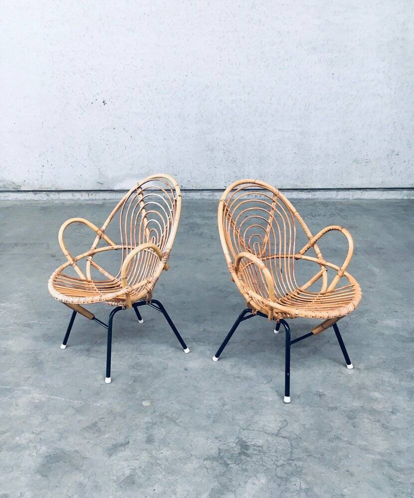 Set of Rattan Lounge Chairs attributed to Rohe Noordwolde, 1960s
